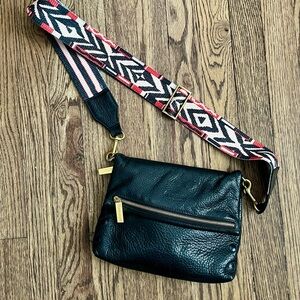 Hammitt Black Leather Crossbody Bag with Geometric Guitar Strap